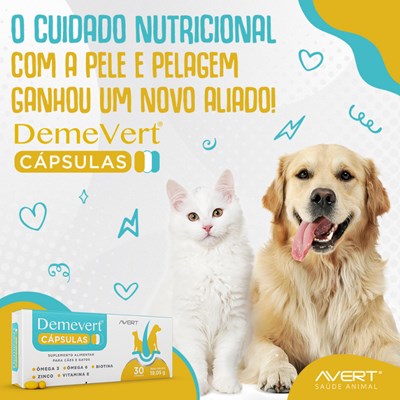 Suplemento Alimentar Demevert Avert para Cachorros e Gatos com 30 Capsulas