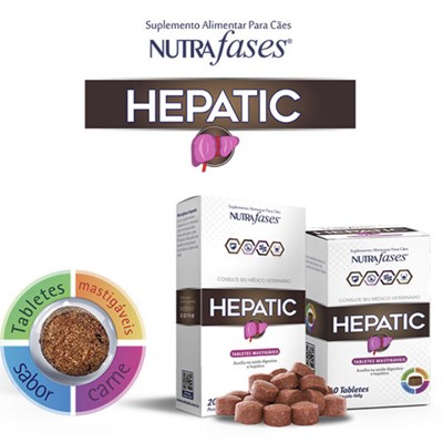 Suplemento Alimentar Hepatic Nutrafases para Cães 60 Tabletes Mastigáveis sabor Carne