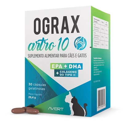 Suplemento Alimentar Ograx Artro 10 30 cápsulas para Cães e Gatos