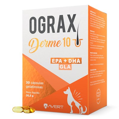 Suplemento Alimentar Ograx Derme 10 com 30 Cápsulas para Cães e Gatos
