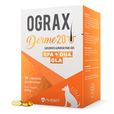 Suplemento Alimentar Ograx Derme 20 com 30 Cápsulas para Cães e Gatos