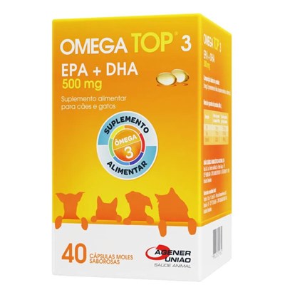 Suplemento Alimentar Omega Top 3 EPA + DHA 500mg 40CP para Cães e Gatos