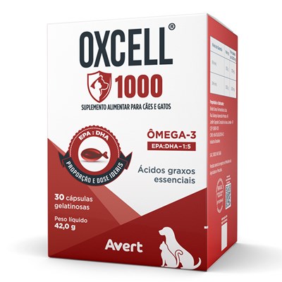 Suplemento Alimentar Oxcell 1000 Ômega 3 com 30 Cápsulas para Cães e Gatos