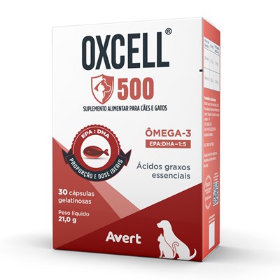 Suplemento Alimentar Oxcell 500 Ômega 3 com 30 Cápsulas para Cães e Gatos