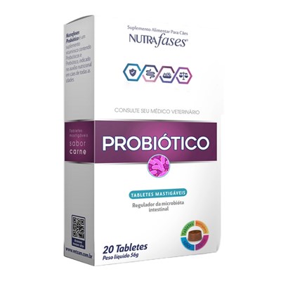 Suplemento Alimentar Probiótico Nutrafases 20 Tabletes Mastigáveis para Cães Sabor Carne