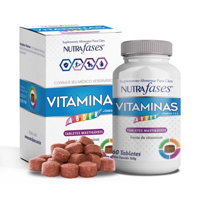 Suplemento Alimentar Vitaminas Nutrafases 20 Tabletes Mastigáveis para Cães Sabor Carne