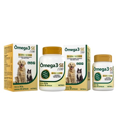 Suplemento Mineral Vitamínico Ômega 3 mais SE para Cães e Gatos com 30 Cápsulas 1100mg