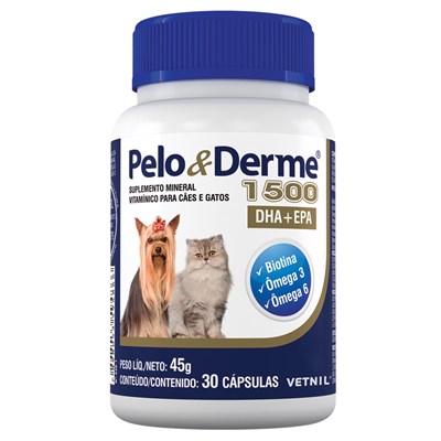 Suplemento Pelo e Derme 1500 DHA + EPA para Cães e Gatos 30 cps