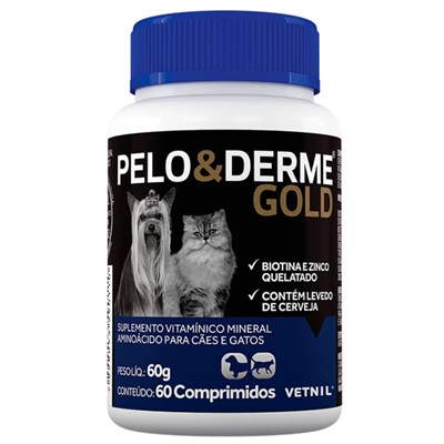 Suplemento Pelo e Derme Gold para Cães e Gatos 60un