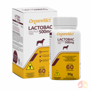 Suplemento Probiótico Organnact Lactobac Dog Plus 30g para Cães com 60 Tabletes - Imagem principal