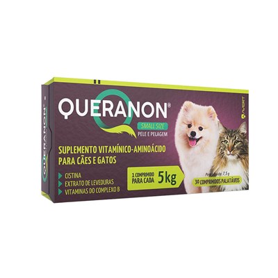 Suplemento Queranon Small Size pele e pelagem para cachorros e gatos 5kg com 30 comprimidos