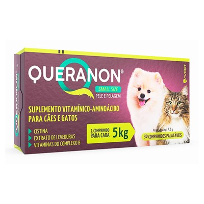 Suplemento Vitamínico Aminoácido Queranon Small Size  30 Comprimidos Palatáveis para Cães e Gatos