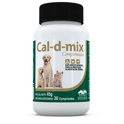 Suplemento Vitamínico Cal-D-Mix Comprimido para Cachorros e Gatos com 30 Comprimidos