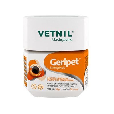 Suplemento Vitamínico Vetnil Geripet Mastigável para Cachorros e Gatos com 30 Comprimidos