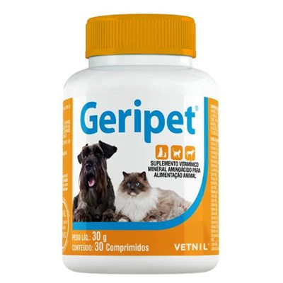 Suplemento Vitaminico Vetnil Geripet para Cachorros e Gatos com 30 Comprimidos