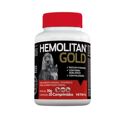 Suplemento Vitamínico Vetnil Hemolitan Gold para Cachorros e Gatos 30 comprimidos