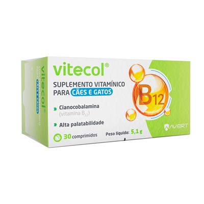 Suplemento Vitamínico Vitecol B12 com 30 Comprimidos para Cães e Gatos