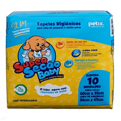 Tapete Higiênico Super Secão Baby Slim 10UN 60X55cm para Cães de Pequeno e Médio Porte