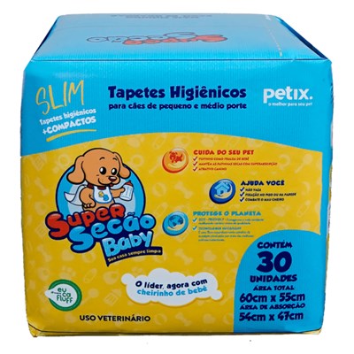 Tapete Higiênico Super Secão Baby Slim 30UN 60X55cm para Cães de Pequeno e Médio Porte