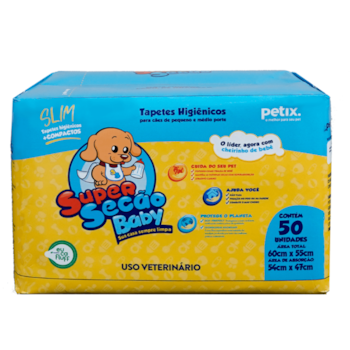 Tapete Higiênico Super Secão Baby Slim 50UN 60X55cm para Cães de Pequeno e Médio Porte - Imagem principal