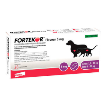 Tratamento Fortekor Flavour 5mg Para Cães Com 5kg Até 20kg e Gatos Com 2,5kg até 10kg com 28 Comprimidos - Imagem principal