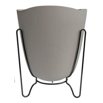 Vaso Tryas Cachepot Floridis 17x18cm Cor Cimento Com Suporte de Metal - Imagem principal