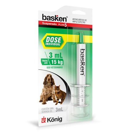 Vermifugo Basken Suspensão 5 Plus DI König 3ml para Cachorros e Gatos de 5kg até 15kg com 1Un