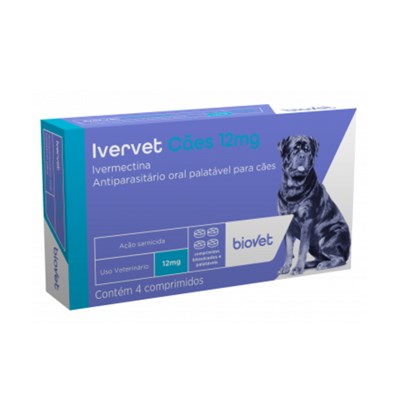 Vermifugo Biovet Ivervet para Cachorro 12,0mg com 4 comprimidos