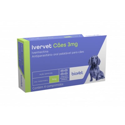 Vermifugo Biovet Ivervet para Cachorro 3,0mg com 4 comprimidos