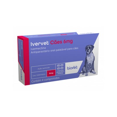 Vermifugo Biovet Ivervet para Cachorro 6,0mg com 4 comprimidos