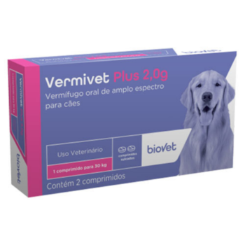 Vermifugo Biovet Vermivet Plus 2,0g Para Cães Até 30kg Com 2 Comprimidos - Imagem principal