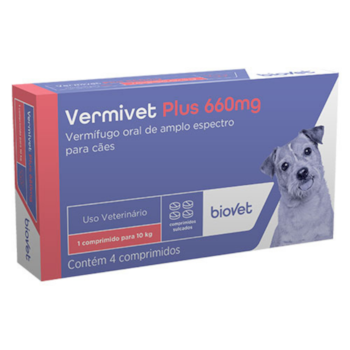 Vermifugo Biovet Vermivet Plus 660mg Para Cães Até 10kg Com 4 Comprimidos - Imagem principal