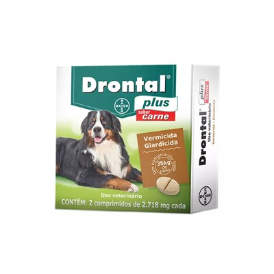 Vermifugo Drontal Plus 2.715mg para Cachorros acima de 35kg com 2 Comprimidos Sabor Carne