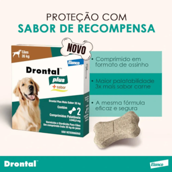 Vermifugo Drontal Plus 3.948,9mg Para Cães Acima De 35kg Com 2 Comprimidos Sabor Carne - Imagem principal