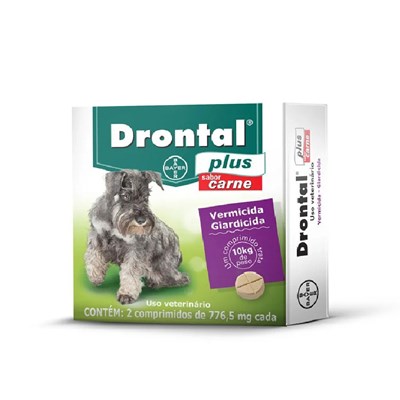 Produto Vermifugo Drontal Plus 776,6mg para Cachorros até 10kg com 2 Comprimidos Sabor Carne