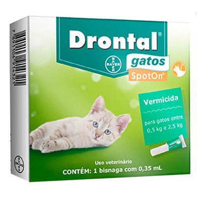 Produto Vermífugo Drontal Spot On 0,35ml para Gatos de 0,5kg até 2,5kg com 1 Pipeta