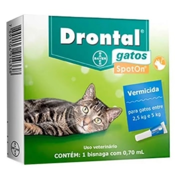 Vermífugo Drontal Spot On 0,70ml Para Gatos De 2,5kg Até 5kg Com 1 Pipeta - Imagem principal
