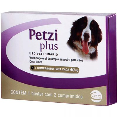 Vermífugo Petzi Plus 2,8gr para Cachorros 40kg com 2 Comprimidos