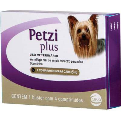 Vermífugo Petzi Plus 350mg para Cachorros com até 5kg com 4 Comprimidos