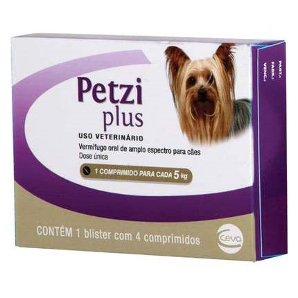 Vermífugo Petzi Plus 350mg para Cachorros com até 5kg com 4 Comprimidos