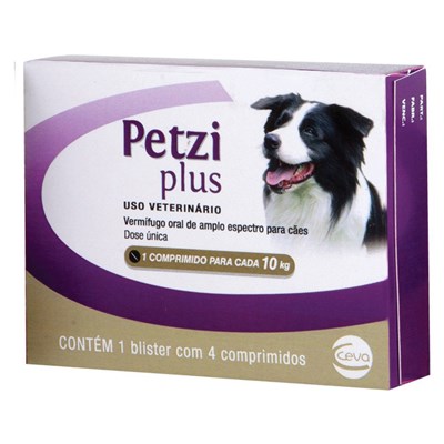 Vermífugo Petzi Plus 800mg para Cachorros 10kg com 4 Comprimidos