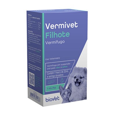 Vermifugo Vermivet Biovet para Filhotes de Cachorros e Gatos com 20ml