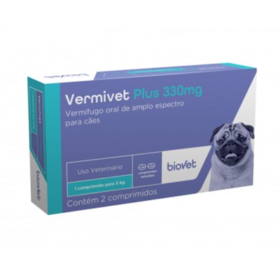 Vermifugo Vermivet Plus 330mg Biovet para Cachorros com 2 Comprimidos