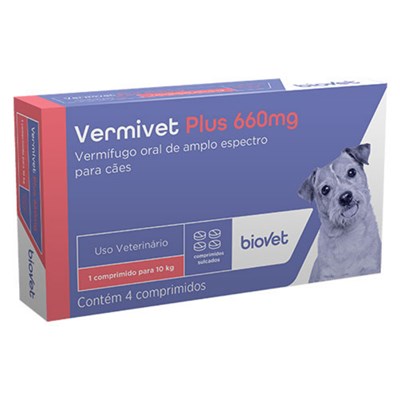 Vermifugo Vermivet Plus 660mg Biovet para Cachorros com 4 Comprimidos