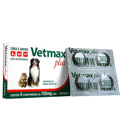 Vermífugo Vetmax Plus com 4 Comprimidos para Cães e Gatos